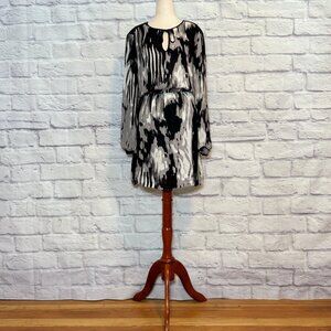 Parker Silk Abstract Brushstroke Print Blouson Mini Dress